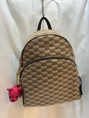 Michael Kors Designer-Style Monogram Tan Backpack comes with purse charm NWT